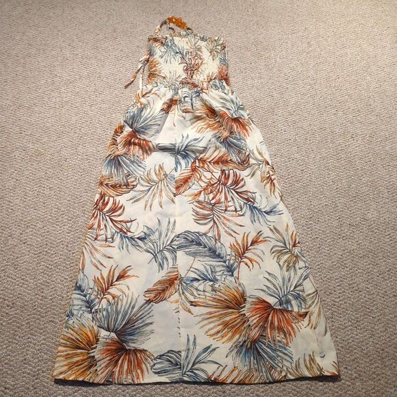 Cassees Smocked Maxi Dress Small Hatler Beaded Tropical Shirred Boho Resort - Picture 4 of 7